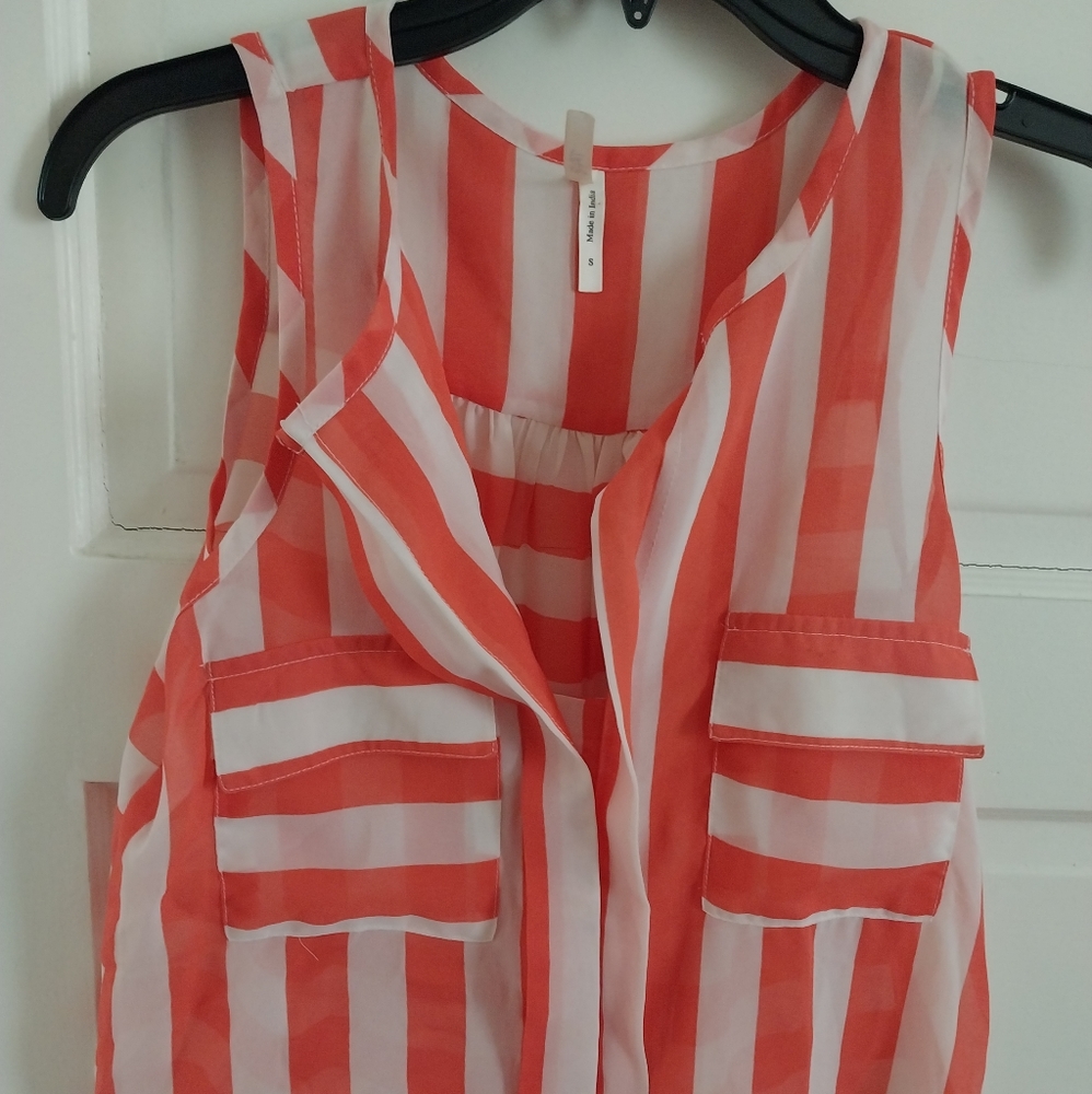 Sheer orange and white long vest